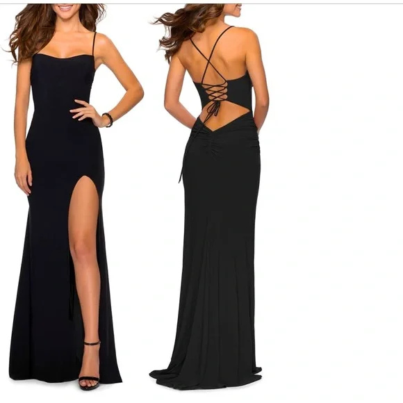 NWT La Femme Spaghetti Strap Jersey Gown - Picture 1 of 2